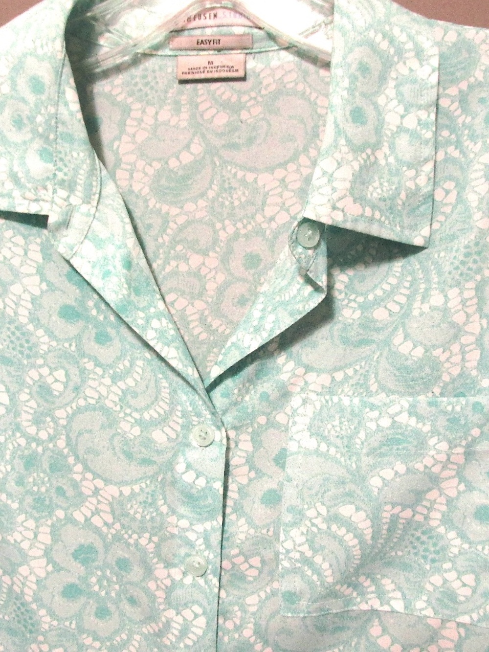White & Turquoise Floral Long-Sleeved Shirt, Size M - Picture 2 of 6